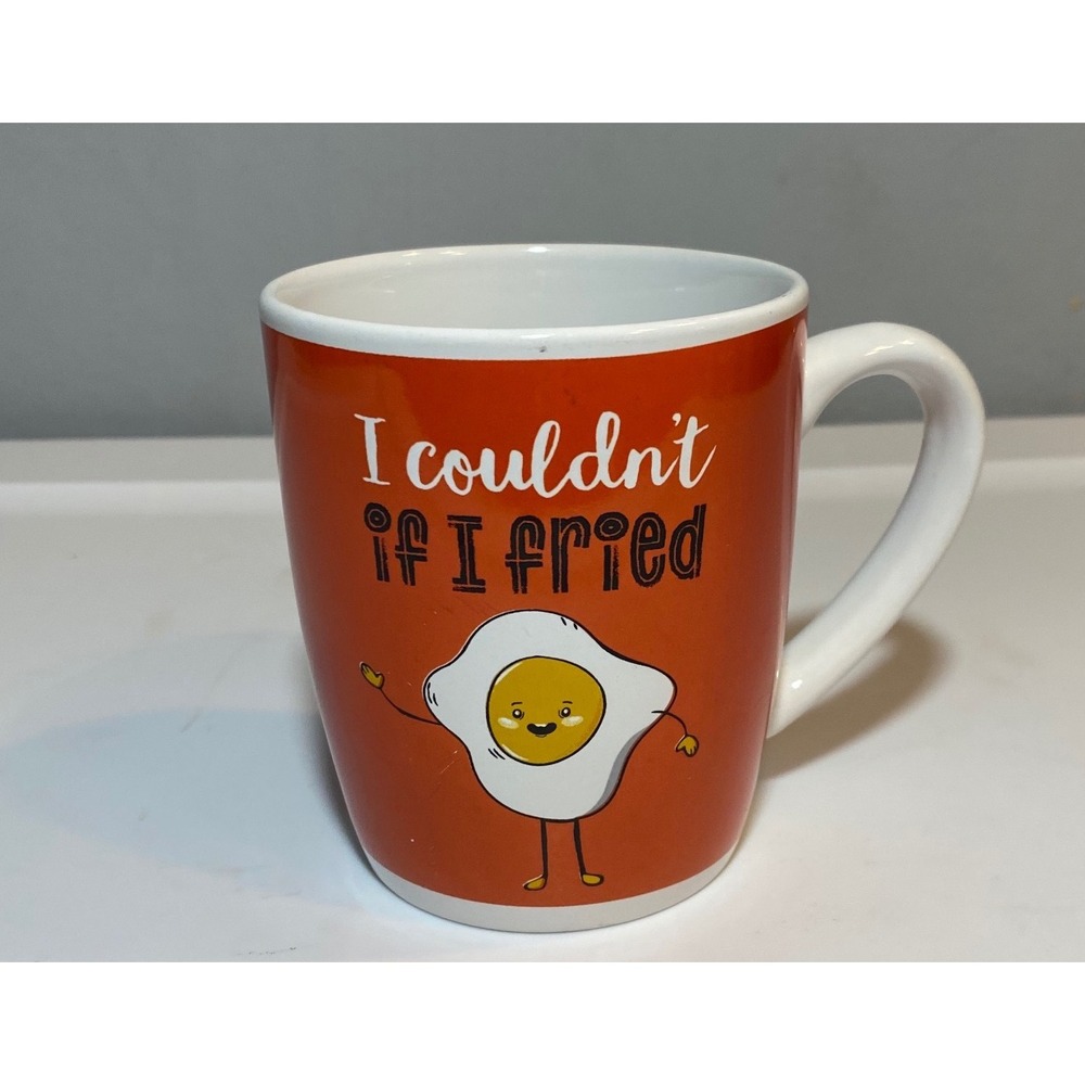American Atelier I Couldn't If I Fried Egg Pun Stoneware Coffee Mug Orange White